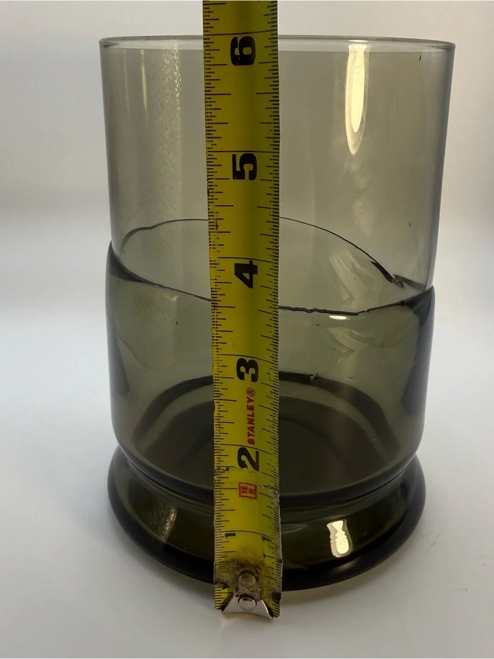 Vintage Pier 1 Mid Century Mod Smoky Black Grey Glass Double Dip Vase 6.25